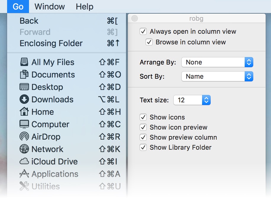 shortcuts for mac os sierra