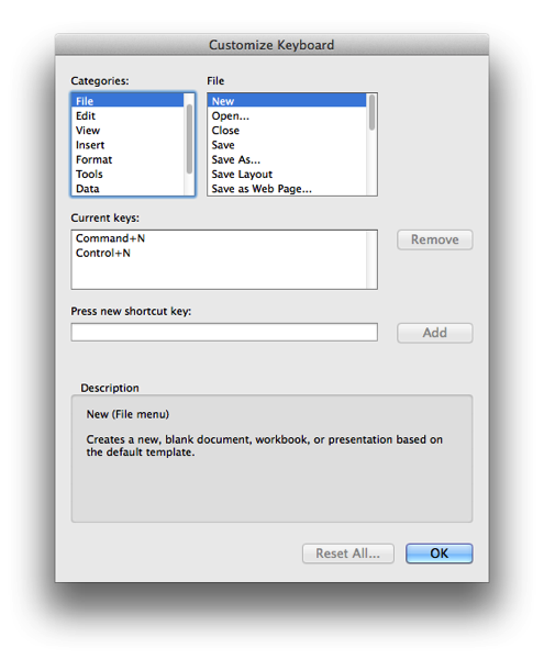 creating keyboard shortcut for word mac insert equation