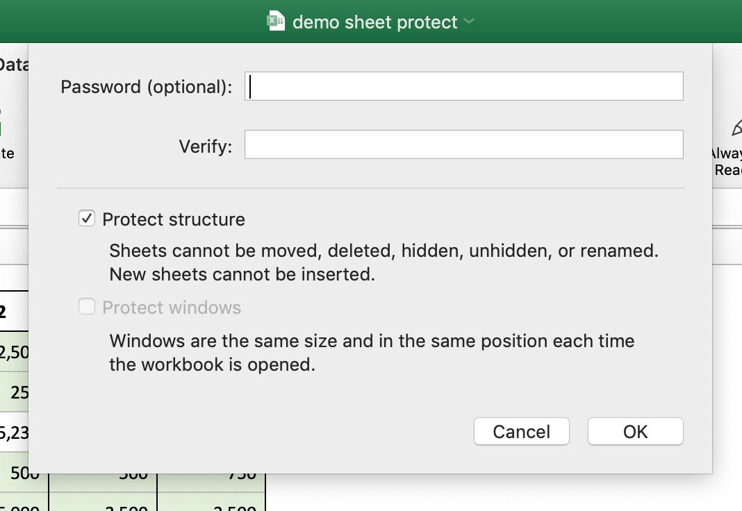 can i protect excel for mac while still can hide columns