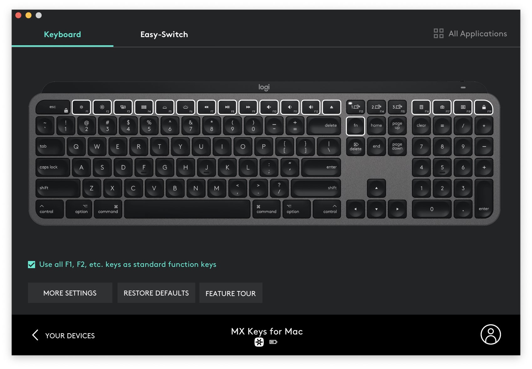 logitech keyboard on mac control key