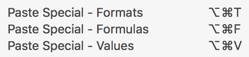 mac excel hotkey for paste values